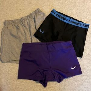 Nike Dri Fit, 2 soffee, 1 under armour cheer short